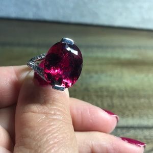 14 k white gold pink Tourmaline ring - Sz 4.5